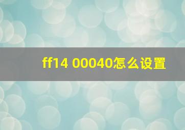 ff14 00040怎么设置